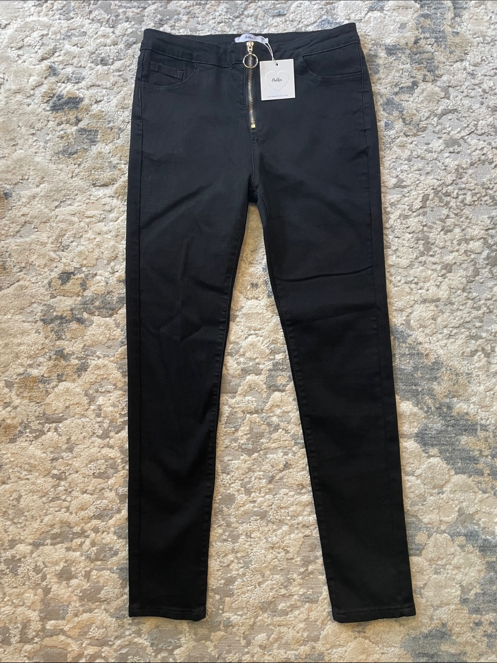 Adika Black Skinny Jean High-Waist Pants with Ring-Zip